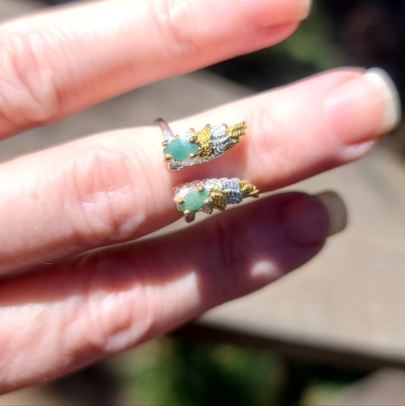 Emerald Sterling & gold Angel wings midi ring sz4 adjustable - Picture 10 of 12